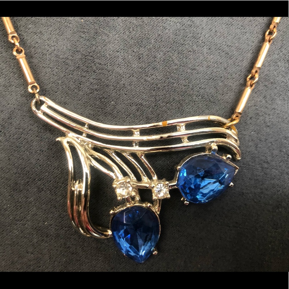 Vintage “Sapphire” & CZ Antique Gold Necklace